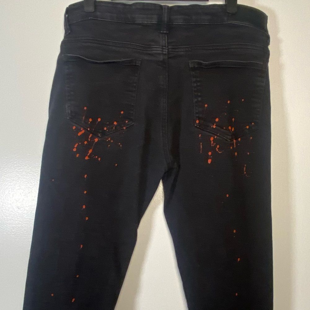 Stylish Repaired Paint Black and Blue Distressed Skinny Jeans - Picture 6 of 9
